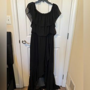 Black chiffon off the shoulder dress